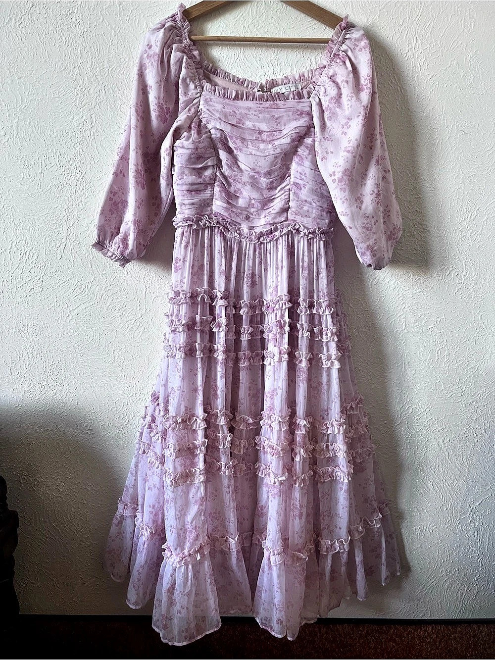 IVY CITY Floral Ruffle Maxi Dress in Pink Small